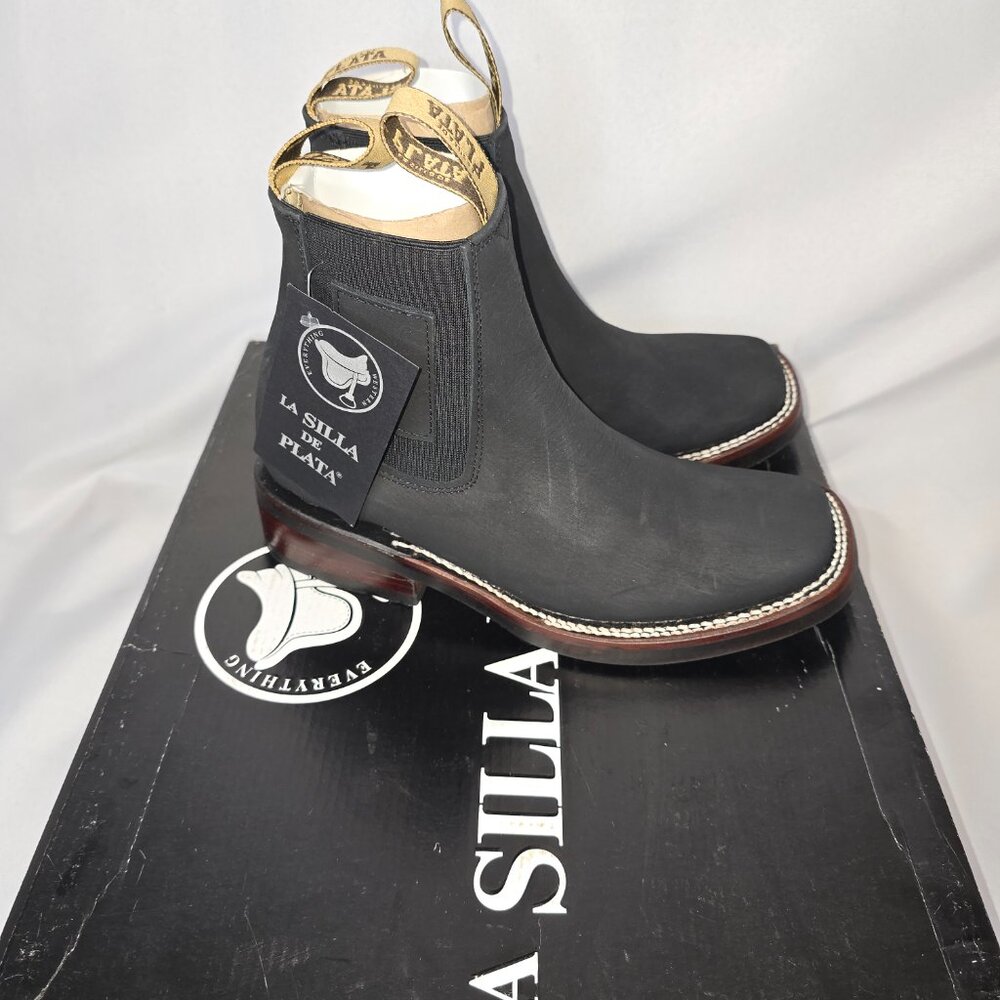 La Silla De Plata Nobuck Western Boots in Black, Various sizes, NIB